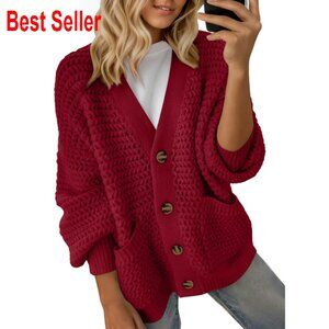 Chunky Cable Knit Cardigan Open Front Long Sleeve Oversized Chic Minimal